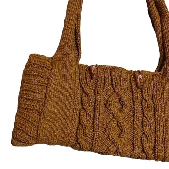 𝅺HANDMADE Vintage Earthy Mustard Knit Handbag - Picture 3 of 9